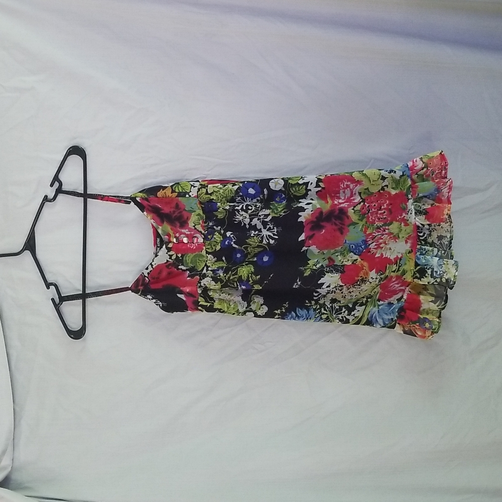 Multi colored floral print knee length dress